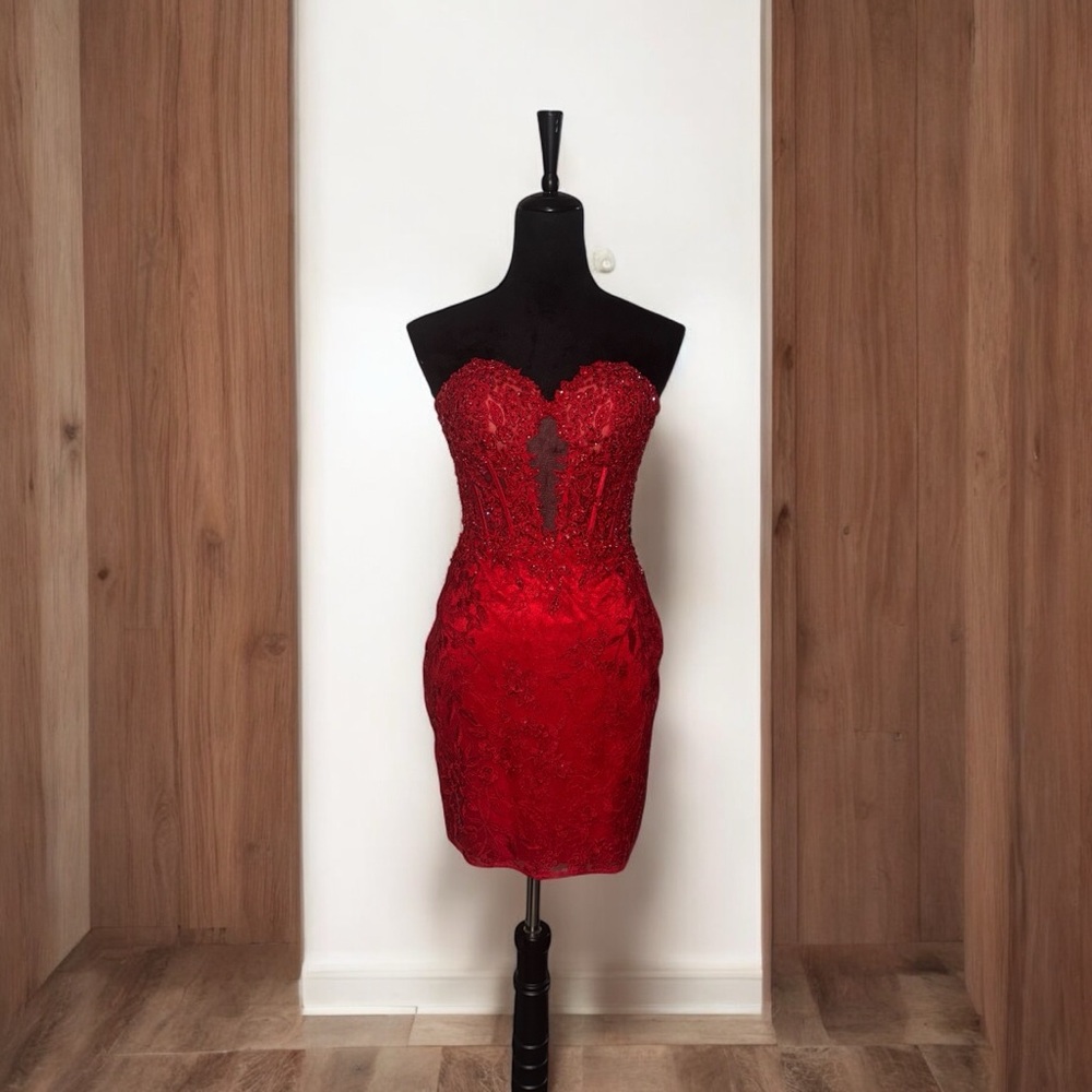 Sherri Hill Strapless Red Dress